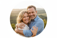 middle aged man in his late 30s. he is hugging his wife. Suitable for a facebook profile photo